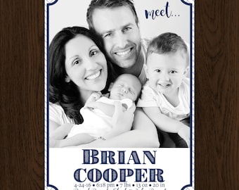 Boy BIRTH ANNOUNCEMENT, Photo Baby Announcement, Newborn/Modern, Digital/Printable