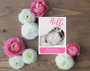 Girl BIRTH ANNOUNCEMENT, Photo Baby/Birth Announcement, Newborn/Modern, Digital/Printable