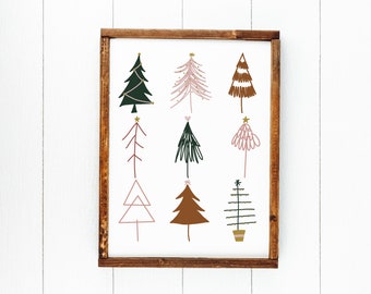 Boho Christmas Tree Print, Modern Christmas Tree Print, Christmas Tree Art Printable, Neutral Christmas Print