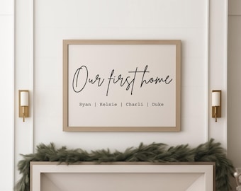 Nossa primeira casa, impressão personalizada, nomes de família personalizados, presente para casa nova, presente de inauguração de casa, lembrança de família