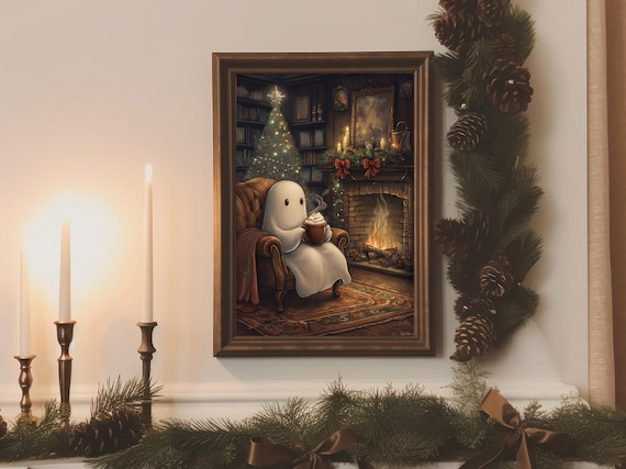 Christmas Ghost Digital Wall Art Spooky Holiday Decor Dark Moody Christmas Holiday Painting