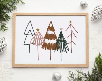 Abstract Christmas Tree Print, Modern Christmas Tree Print, Christmas Tree Art Printable, Neutral Christmas Print
