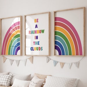 Be a Rainbow in the Clouds Wall Art Kids Room Prints Playroom Decor Kids Wall Decor Be a Rainbow in the Clouds Quote Kids Art Print 324