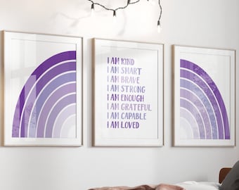Purple Rainbow Nursery Prints Baby Affirmations for Kids Wall Art Nursery Affirmation I am Kind Baby Girl Purple Pastel Room Decor Girl 317D