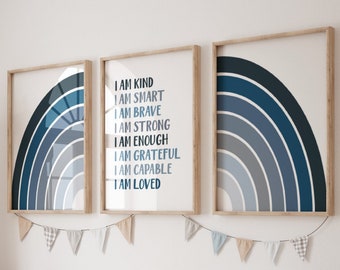 Affirmations for Boys Canvas Affirmations Wall Art Positive Affirmations for Boys Room Nursery Affirmations Set of 3 Prints Boys Room 317
