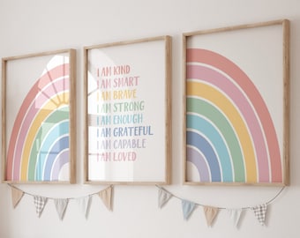 Pastel Rainbow Nursery Affirmation Set of 3 Prints: Girl Room Decor | 317