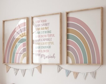 Boho Rainbow Set of 3 Nursery Art Print Girl Nursery Wall Art Nursery Decor Baby Room Ideas Rainbow Wall Art Girl Print Pink Rainbow 358