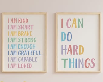Affirmations for Kids Rainbow Affirmations Wall Art I am Kind Smart Loved Inspirational Nursery Decor Kids Room Motivational Decor 205