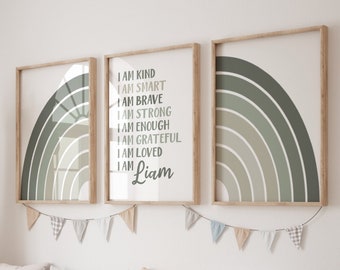 Boys Affirmation Wall Art Set of 3 Prints, Positive Affirmations for Boys, Toddler Boy Room Prints, I am Kind Wall Art Boys 326