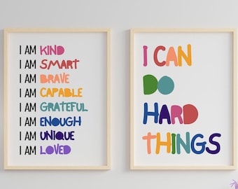Affirmations for Kids Classroom Posters I am Affirmations Playroom Poster Classroom Quote Homeschool Decor Motivational Print for Kids