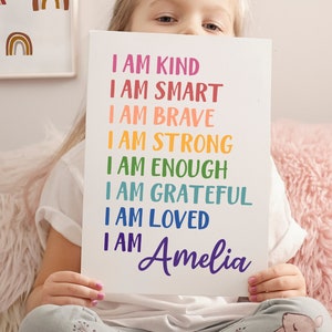 Póster de afirmaciones para niños, arte mural con afirmaciones positivas, póster personalizado con afirmaciones para niños, afirmaciones personalizadas para niños