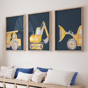 Construction Decor Boys Room Construction Vehicles Prints Toddler Room Wall Art Set of 3 Prints Construction Wall Decor Boho Construction