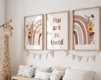 Nursery Wall Art Set of 3 Prints Boho Nursery Decor Rainbow Prints Nursery Art Baby Girl Nursery Wall Decor Boho Rainbow Nursery Ideas 300