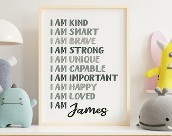 Personalized Wall Art for Boys Room Positive Affirmations for Kids Custom Wall Art Print Kid Room Affirmations for Decor Boy Room Prints 101