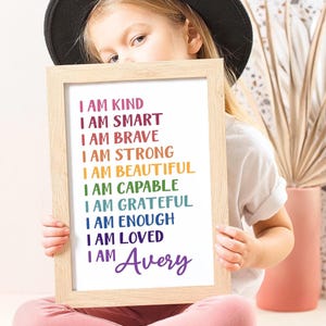 Girls Gifts Personalized Affirmations for Girls Age 3 4 5 6 7 8 9 10 Birthday Gift for Girls Affirmations Wall Art Girls Room 100A