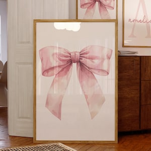 Pink Bow Watercolor Print: Girly Coquette Nursery Art 151