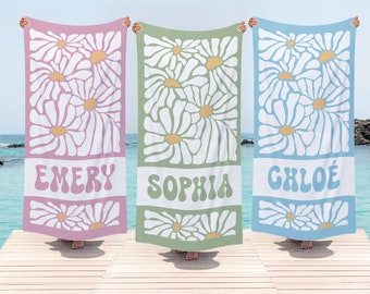 Regalo personalizzato per ragazza adolescente Asciugamano con stampa a margherita Regalo per adolescenti Asciugamano da spiaggia personalizzato Asciugamano con fiori Asciugamano con nome personalizzato Regalo in stile retrò 289