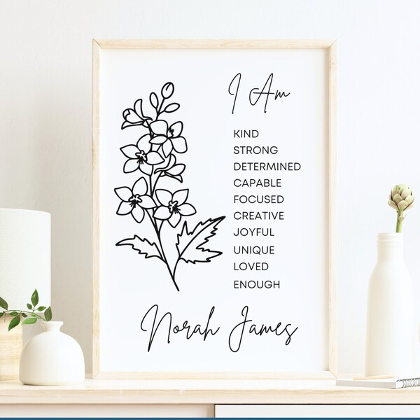 Birth Flower Affirmations Print Birthday Gift for Grandma Birth Flower Gift for Nana Mothers Day Gift Christmas Gift BF007