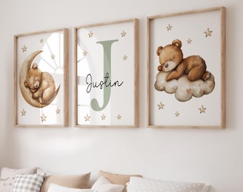 Teddy Bear Nursery Wall Art Set of 3 Prints Bear Nursery Decor Teddy Bear Theme Nursery Gender Neutral Bear Custom Nursery Decor 403
