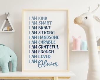 Personalized Gift for Boys Affirmations Wall Art Boy Name Gift Boys Wall Art Boy Room Positive Affirmation Gift for Son Gift for Nephew 100C