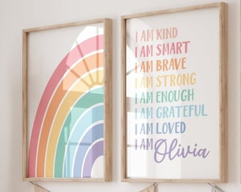 Personalized Affirmations for Kids Wall Art Set of 2 Prints Motivational Wall Art Affirmation Print Inspirational Positive Affirmation 202