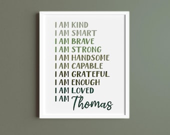 Personalized Affirmations Print Wall Art Boy Room Prints Boys Wall Decor Affirmations I am Brave Positive Affirmations Custom Wall Art 100C