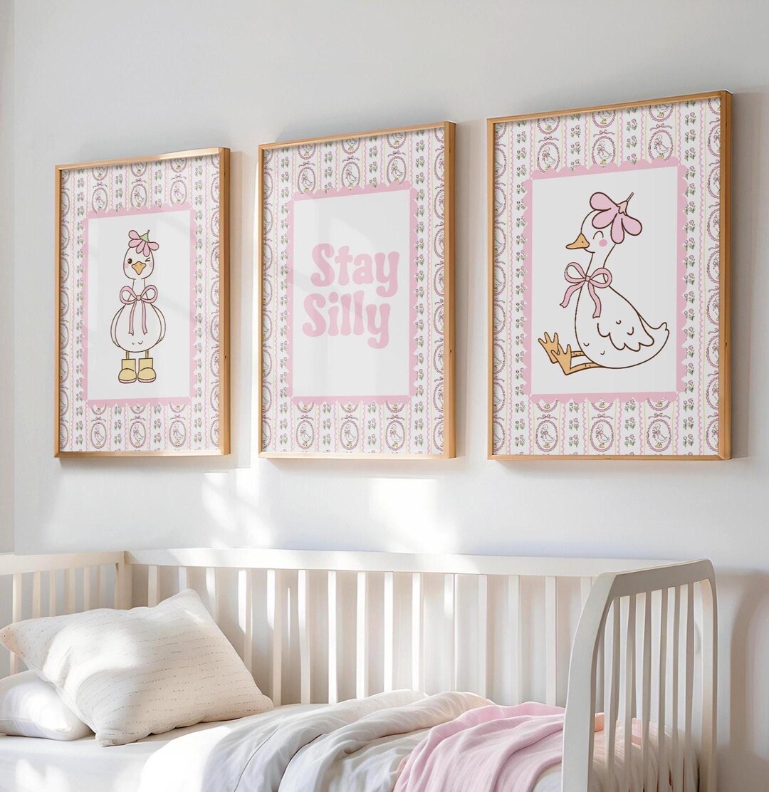 Pink Silly Goose Wall Art, Vintage Goose Prints, Duck Girl Nursery ...
