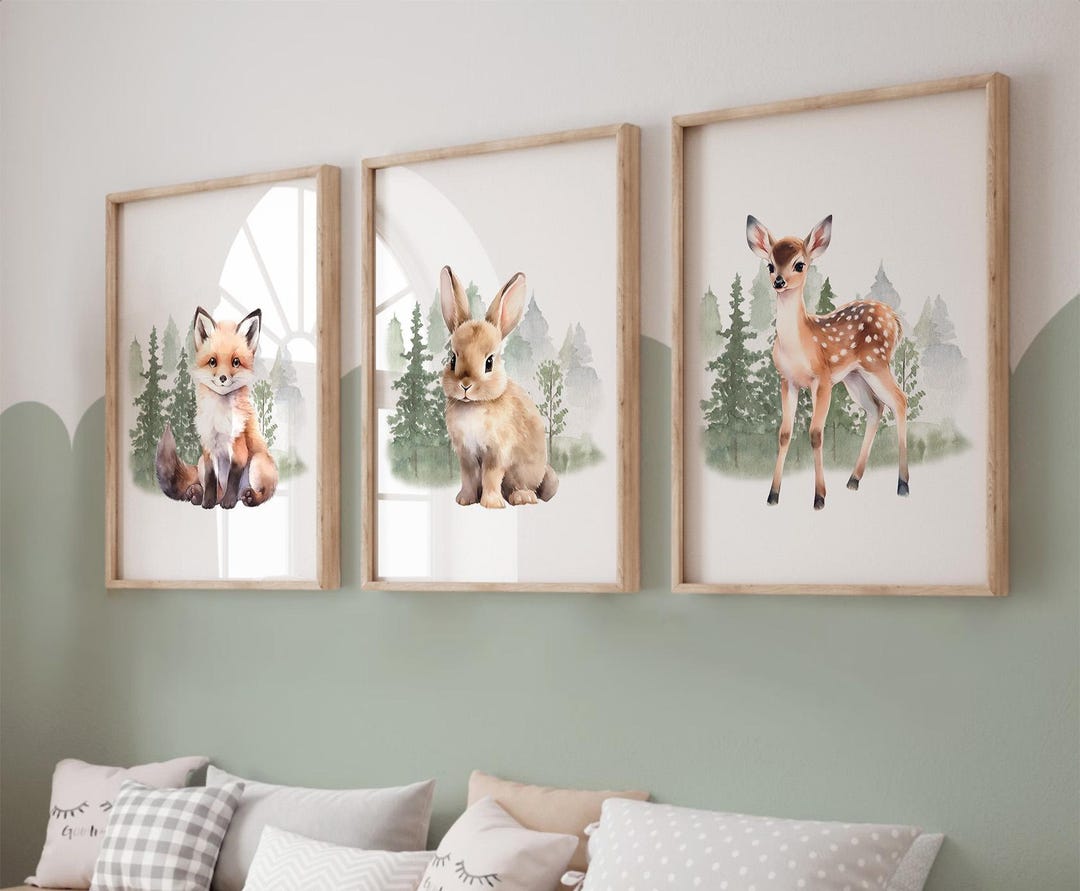 Woodland Nursery Wall Art Set of 3, Boys Nursery Prints, Woodland ...