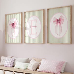 Bow Nursery Art, Vintage Bow Print, Pink Bow Wall Art, Custom Initial Name, Baby Girl Nursery Decor, Monogram Bow, Girl Shower Gifts 443C