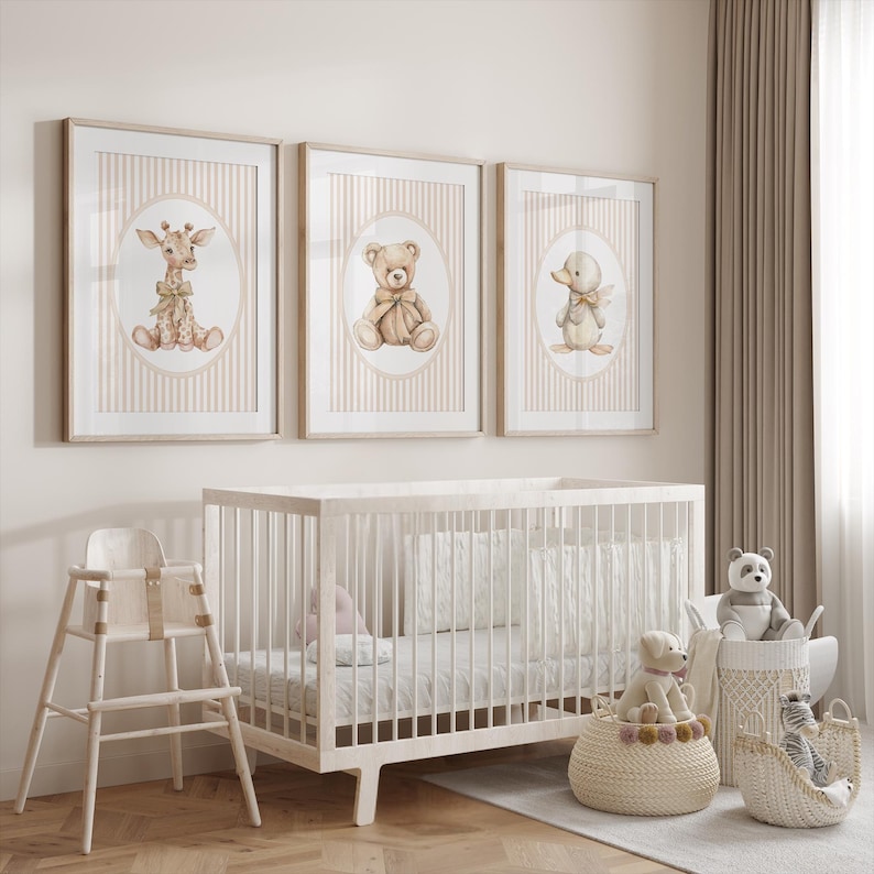Neutral Animal Nursery Wall Art, Animal Nursery Decor, Vintage Nursery ...
