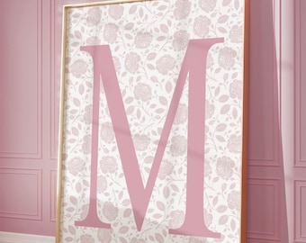 Pink Custom Floral Initial Wall Art: Personalized Nursery Decor 152B