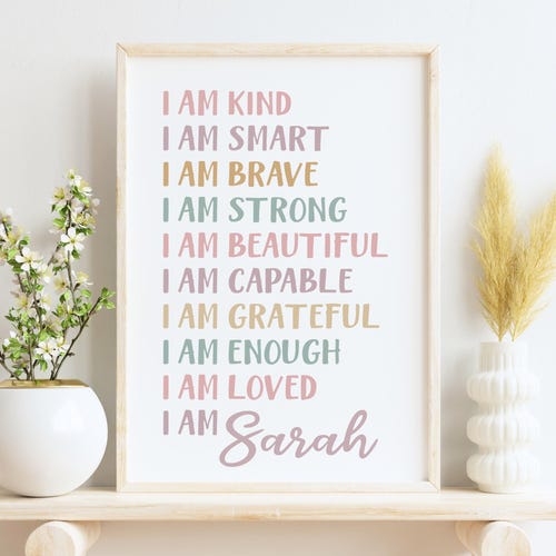 Arte mural motivacional con afirmaciones positivas, regalo para ella, arte mural personalizado con afirmaciones, regalo motivacional para mujeres, decoración mural positiva 100A