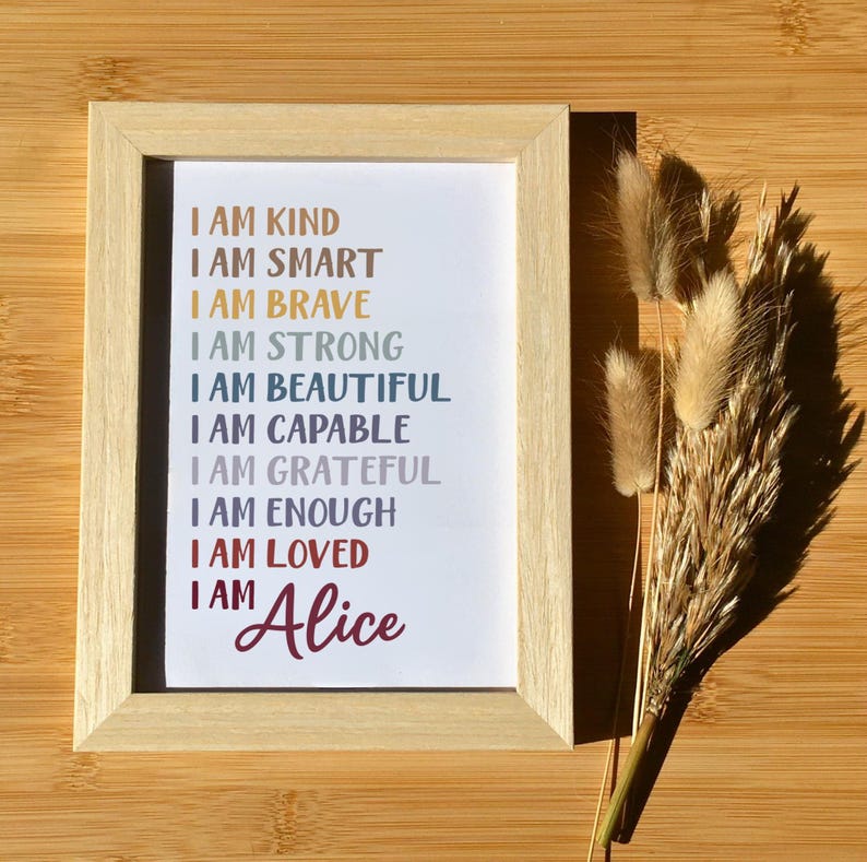 Personalized Affirmations Print Wall Art Girl Room Prints Kids Wall Decor Print I am Brave Positive Affirmations Custom Wall Art Kid 100A afbeelding 10