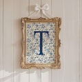 Personalized Blue Chinoiserie Print, Custom Letter Initial, Vintage Botanical Print, College Dorm Wall Art, Nursery, Girl Decor, Floral 156A