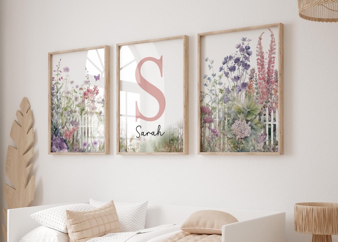 Wildflower Nursery Wall Art Girl Nursery Prints Set of 3 Girl Nursery ...
