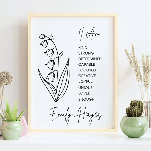 Birth Flower Personalized Affirmations Print Birthday Gift for Mom Birth Flower Gift for Friend Mothers Day Gift Christmas Gift BF005