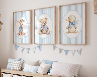 Vintage Bear Nursery Wall Art, Bear Nursery Decor, Vintage Nursery, Boy Nursery Decor, Animal Nursery, Blue Boy Nursery Prints 436C