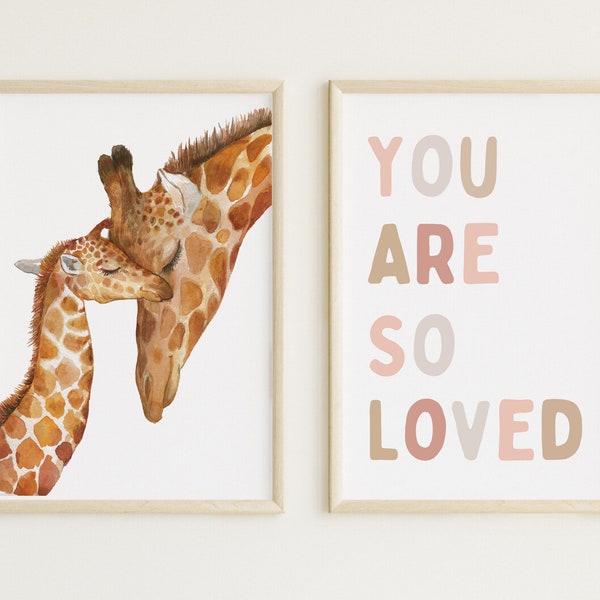 Nursery giraffe decor nursery wall decor girl animal print nursery pastel rainbow decor nursery quote mom and baby giraffe boho safari decor