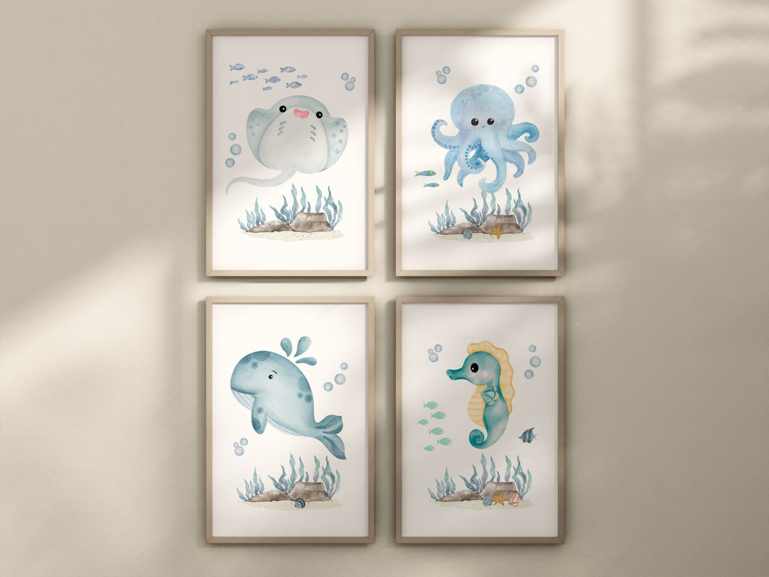 Baby Sea Animals Nursery Wall Art Marine Animals Print Etsy