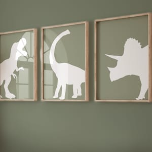 Sage Green Dinosaur Decor for Boys Room Set of 3 Prints Dino Poster Dinosaur Nursery Decor Toddler Boy Room Decor Dinosaur Room Decor