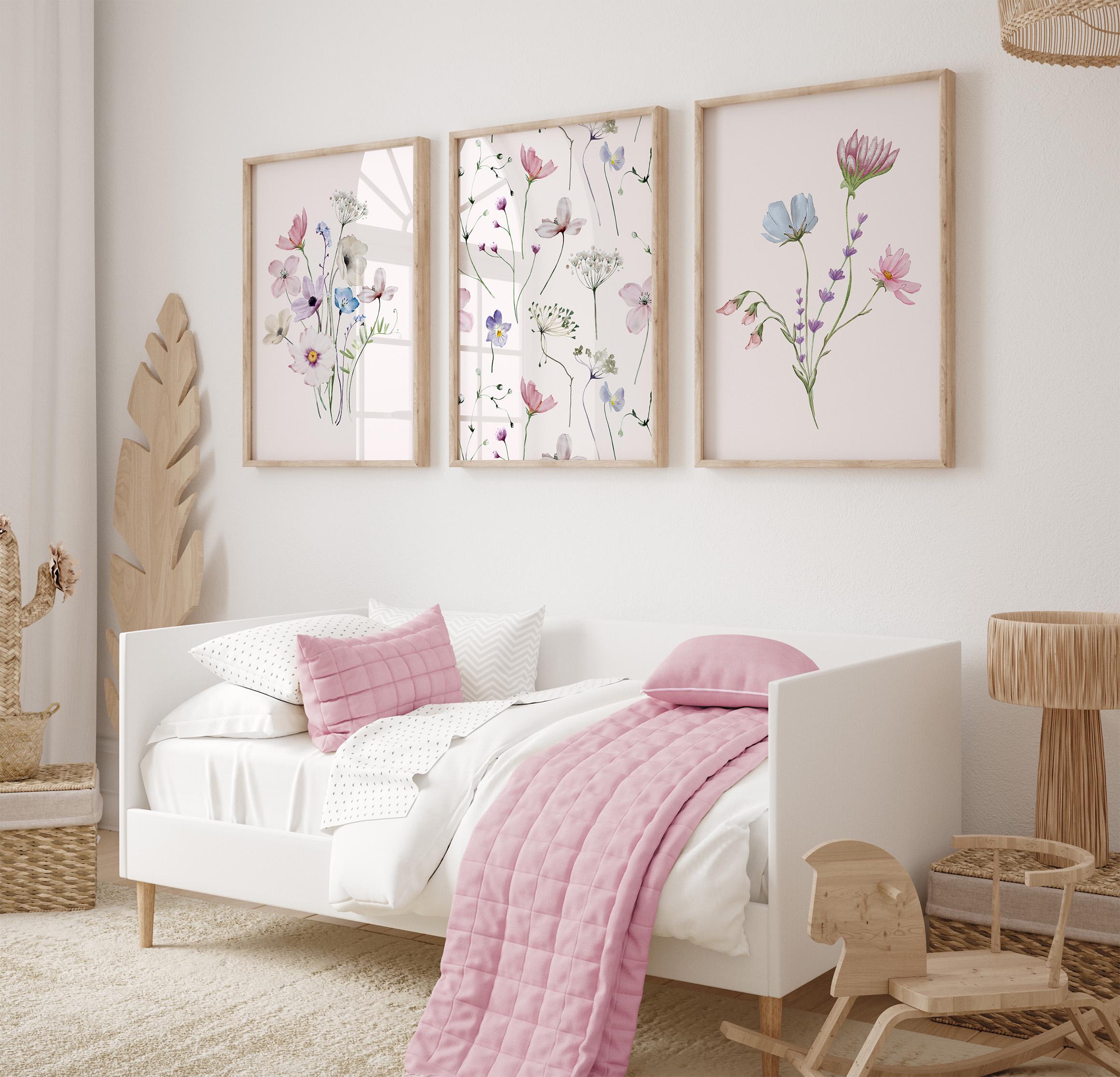 Wildflower Nursery Wall Art, Baby Girl Floral Nursery Decor, Set of 3 ...