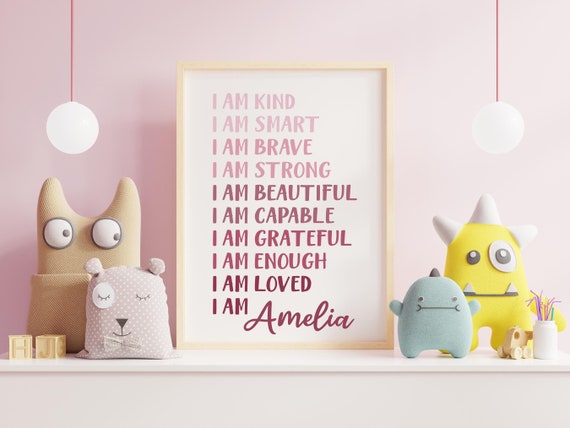 Personalized Affirmations Print Wall Art Girl Room Prints Kids Wall Decor Print I am Brave Positive Affirmations Custom Wall Art Kid 100A