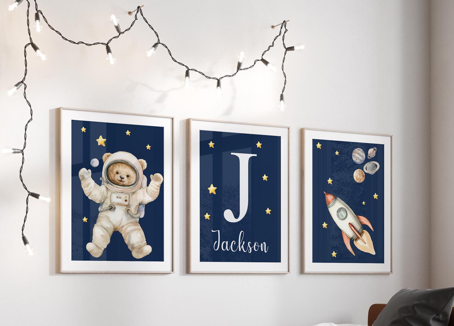 Space Theme Nursery Wall Art Personalized Set of 3 Prints for Boys ...