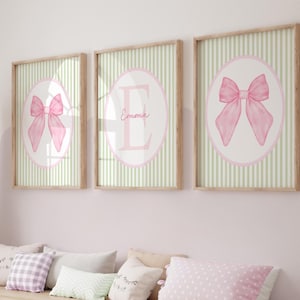 Bow Nursery Art, Vintage Bow Print, Pink Bow Wall Art, Custom Initial Name, Baby Girl Nursery Decor, Monogram Bow, Girl Shower Gifts 443D