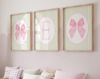 Bow Nursery Art, Vintage Bow Print, Pink Bow Wall Art, Custom Initial Name, Baby Girl Nursery Decor, Monogram Bow, Girl Shower Gifts 443D