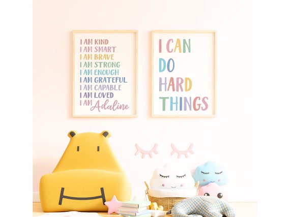 Personalized Affirmations for Kids Rainbow Affirmations Set of 2 Wall Art I am Kind Smart Loved Inspirational Kids Room Motivational 203