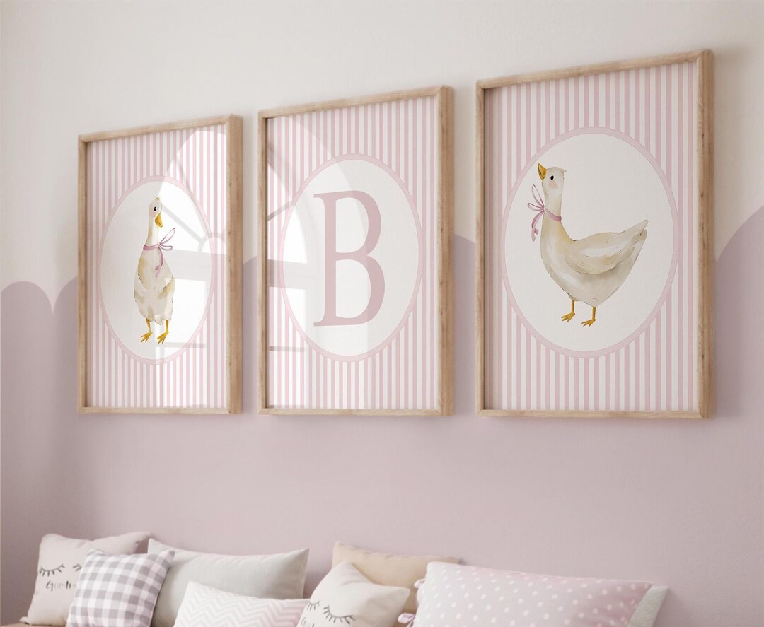 Silly Goose Art, Vintage Goose Prints, Duck Girl Nursery Decor, Pink ...