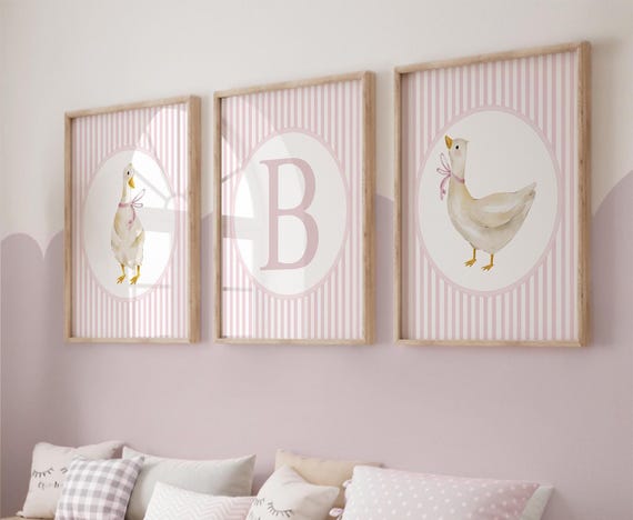 Silly Goose Art, Vintage Goose Prints, Duck Girl Nursery Decor, Pink Silly Goose, Nursery Wall Art Girls, Baby Girl Gifts, Shower Gifts 443G