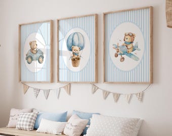 Vintage Bear Nursery Wall Art, Bear Nursery Decor, Vintage Nursery, Boy Nursery Decor, Animal Nursery, Blue Boy Nursery Prints 440B
