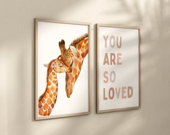 Nursery giraffe decor nursery wall decor girl animal print nursery pastel rainbow decor nursery quote mom and baby giraffe boho safari decor